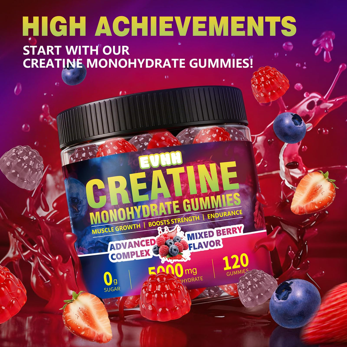 Emballage des gummies de créatine EVHH avec 120 unités