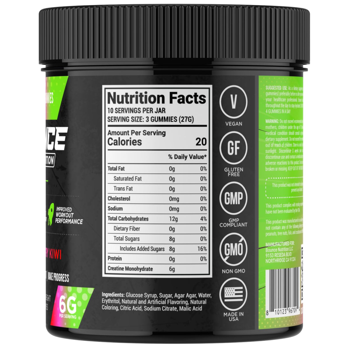 Emballage des Gummies de Créatine Monohydrate Bounce Pro