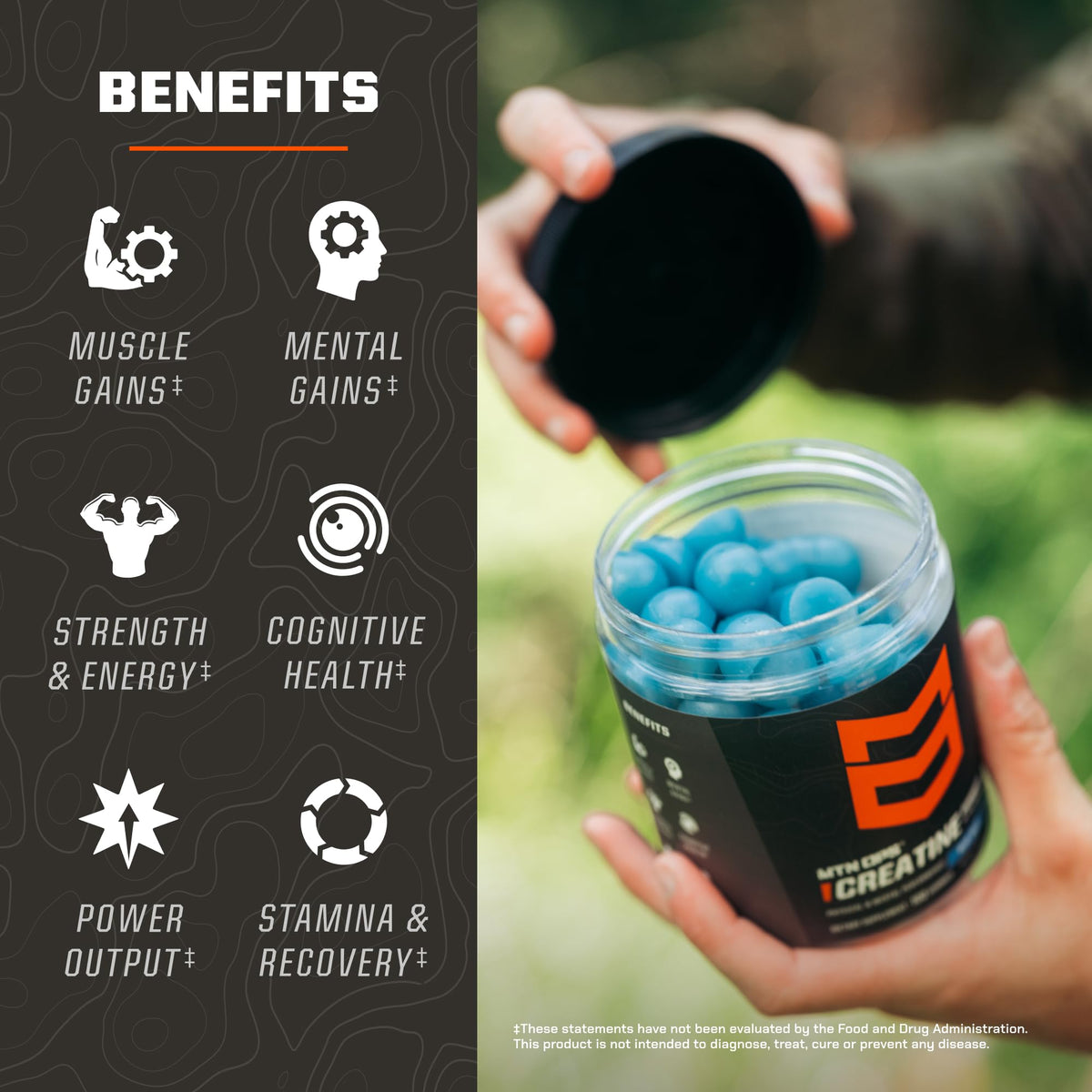 Emballage des Gummies de créatine MTN OPS avec goût Blue Razz
