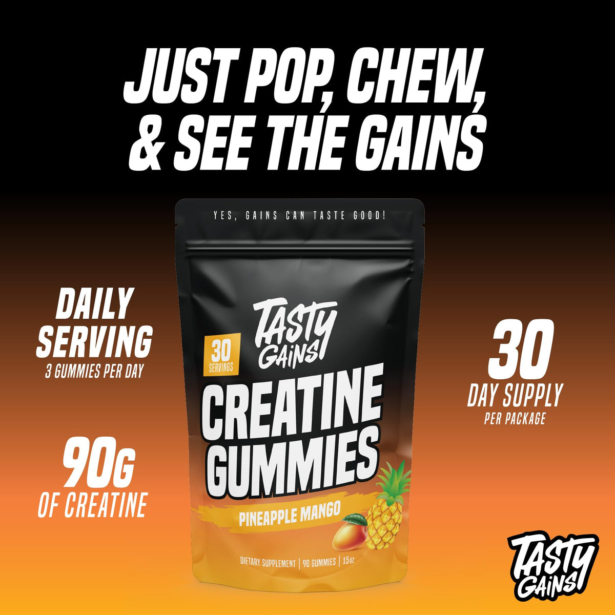 Emballage des gummies de créatine TASTY GAINS, 90g
