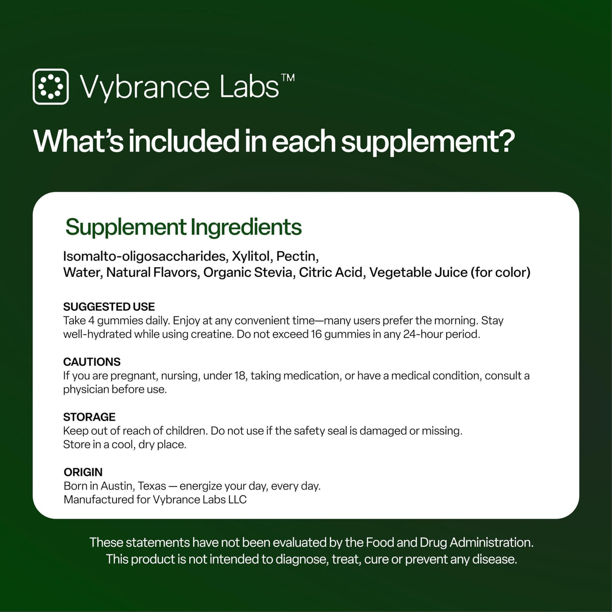 Emballage des gummies de créatine VYBRANCE LABS