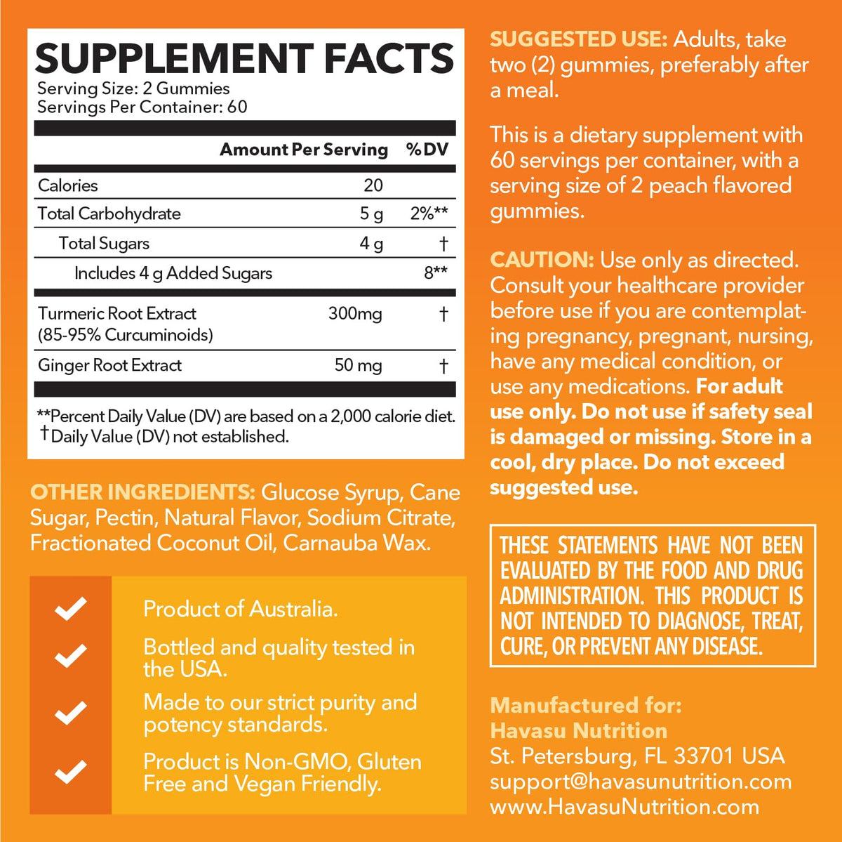 Emballage des gummies de Curcuma HAVASU NUTRITION, 120 gummies