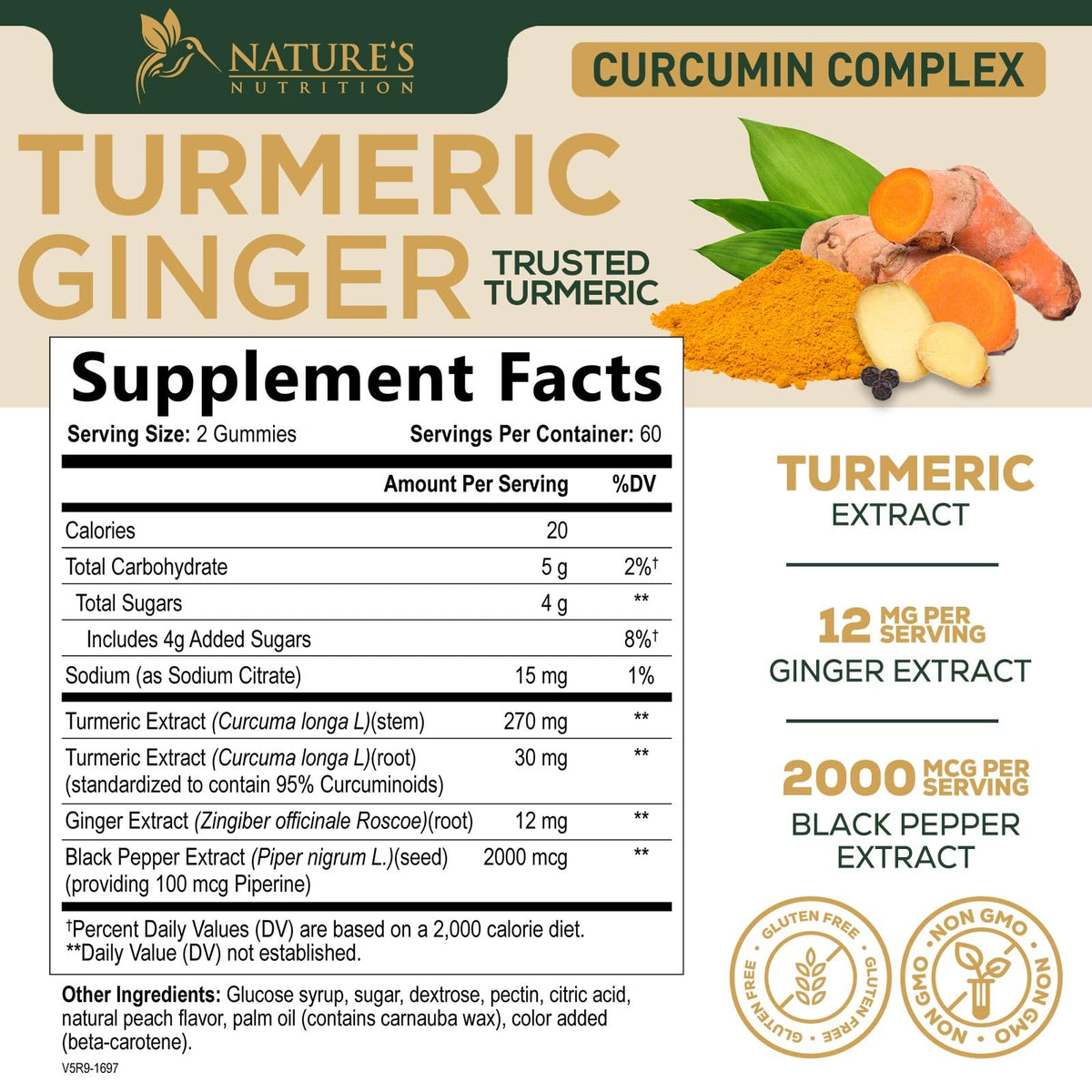 Emballage des gummies de curcuma Nature's Nutrition, vue de face
