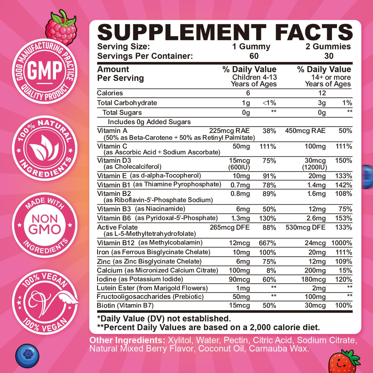 Emballage des gummies de fer CFILIHTC avec informations nutritionnelles
