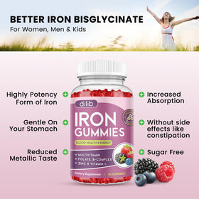 Emballage des gummies de fer dilib avec informations nutritionnelles
