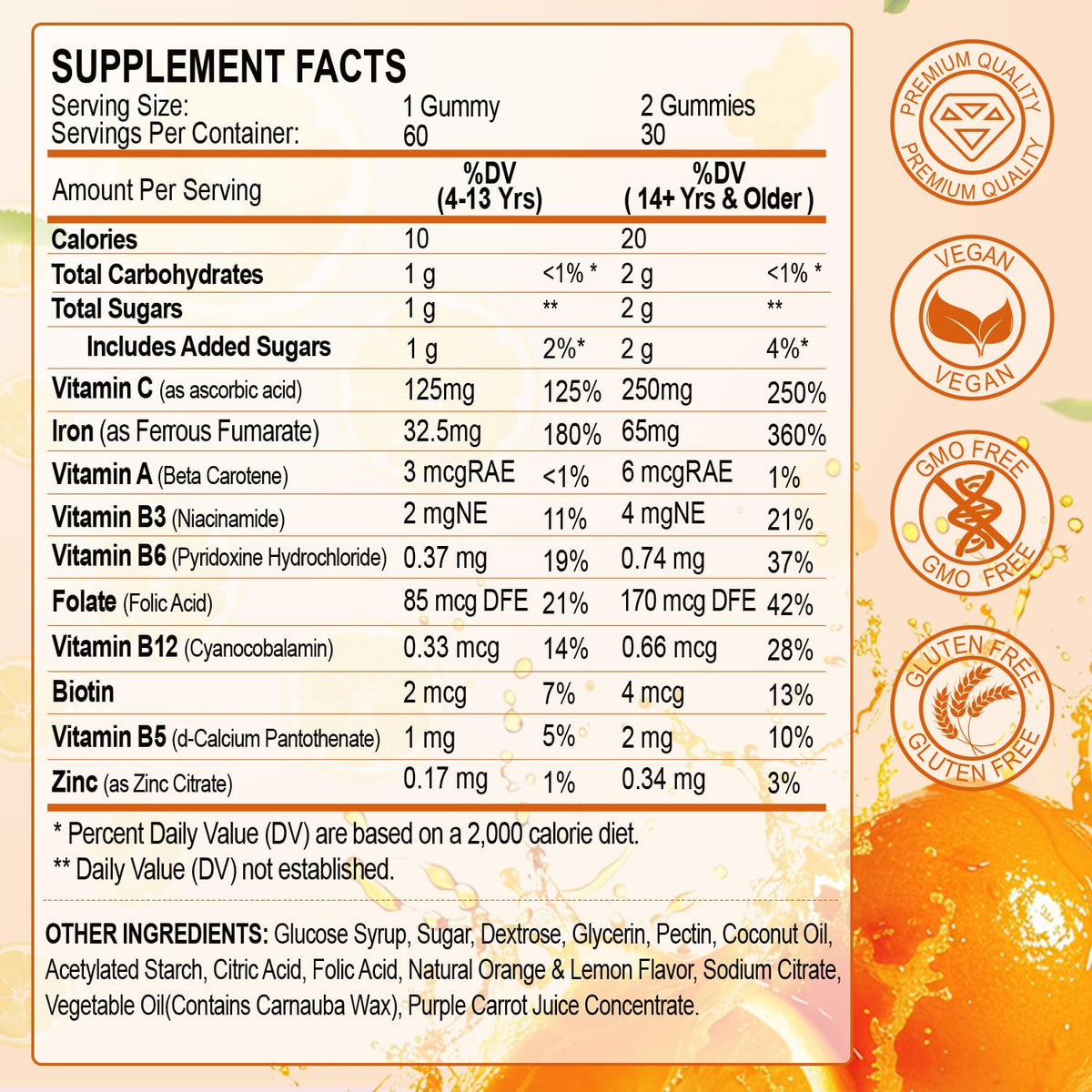 Emballage des gummies de fer ZHPHK, côté