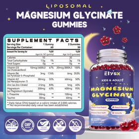 Emballage des gummies de magnésium bisglycinate Elysx, 400mg, 60 pièces
