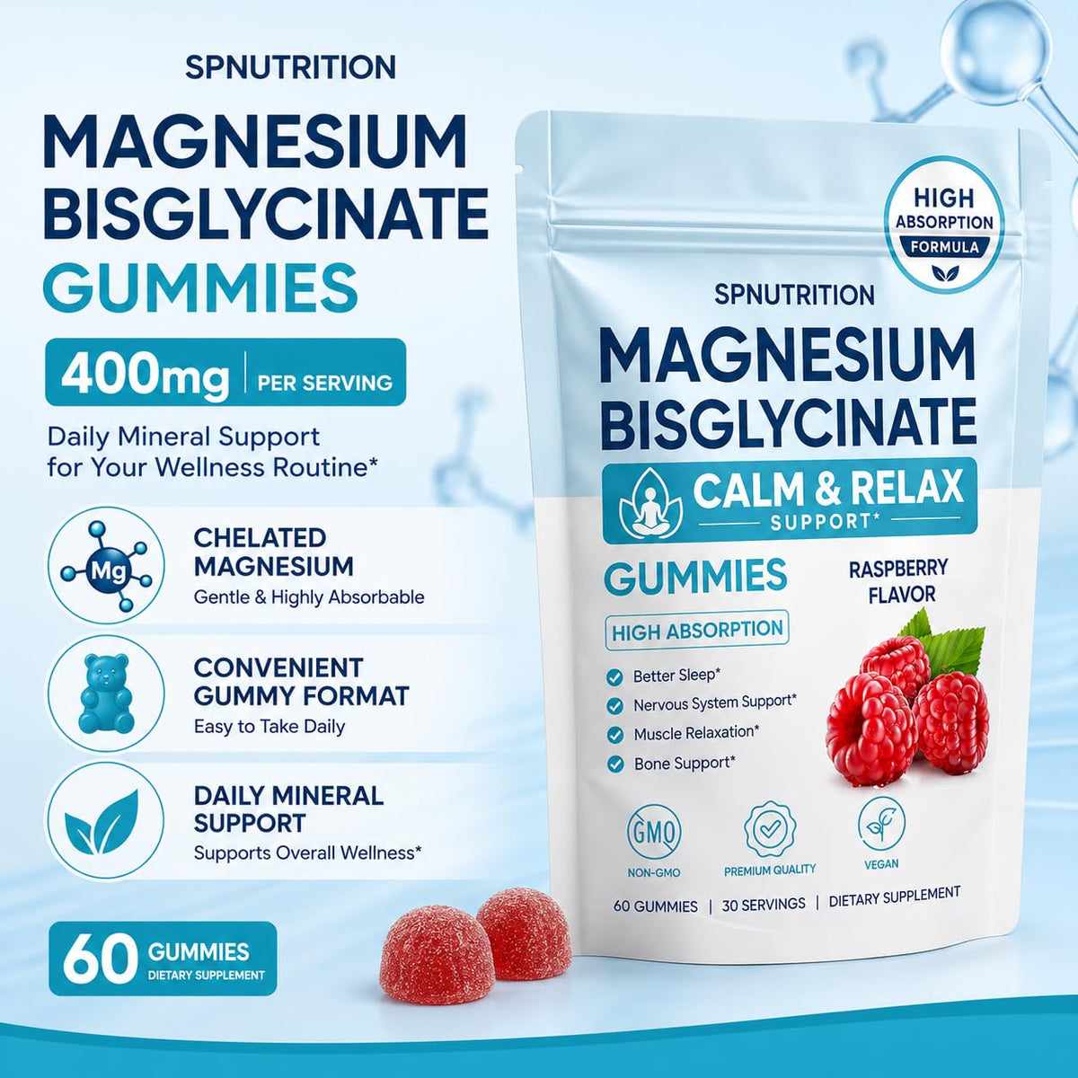 Emballage des gummies de magnésium bisglycinate SPNUTRITION