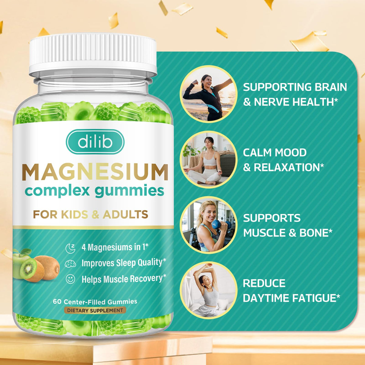 Emballage des gummies de magnésium dilib avec informations nutritionnelles