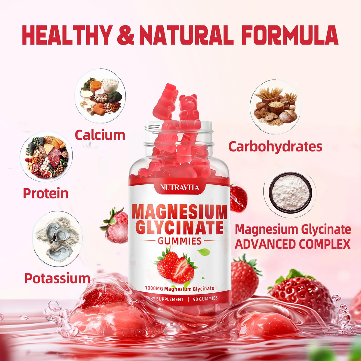 Emballage des gummies de magnésium glycérylé Nutravita, côté