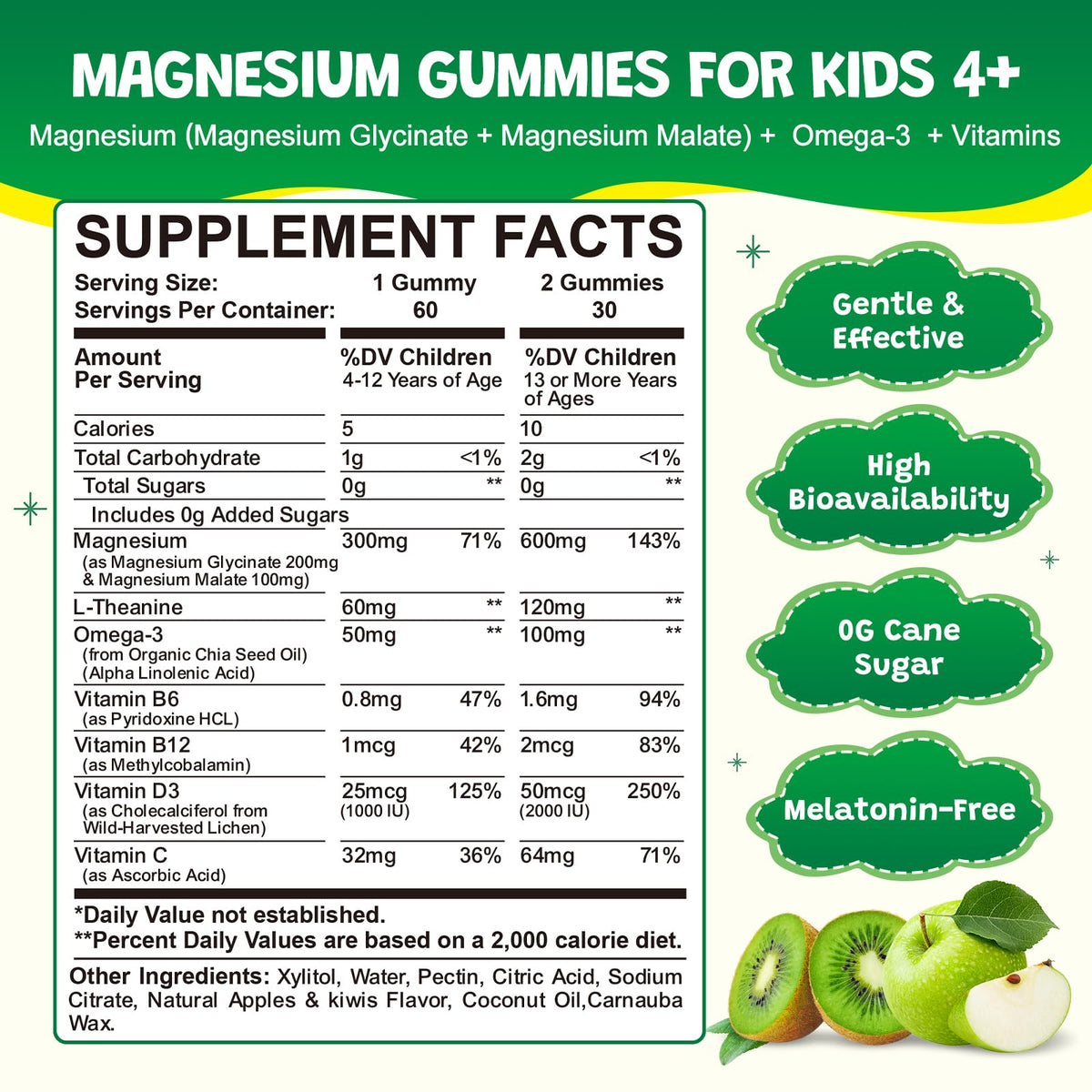 Emballage des gummies de magnésium glycinate GZ HAOYUAN, 60 pièces