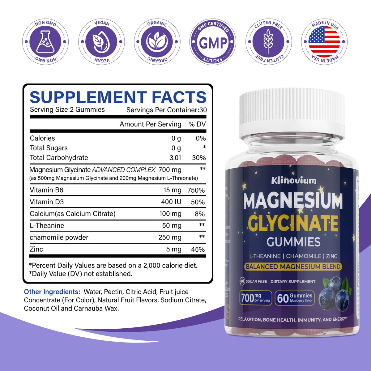 Emballage des gummies de magnésium glycinate Klinovium