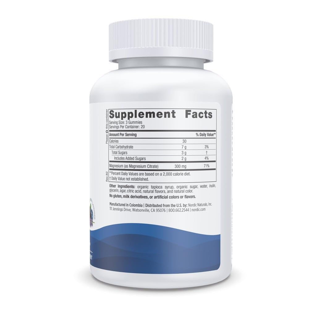 Emballage des gummies de magnésium Nordic Naturals, 60 unités