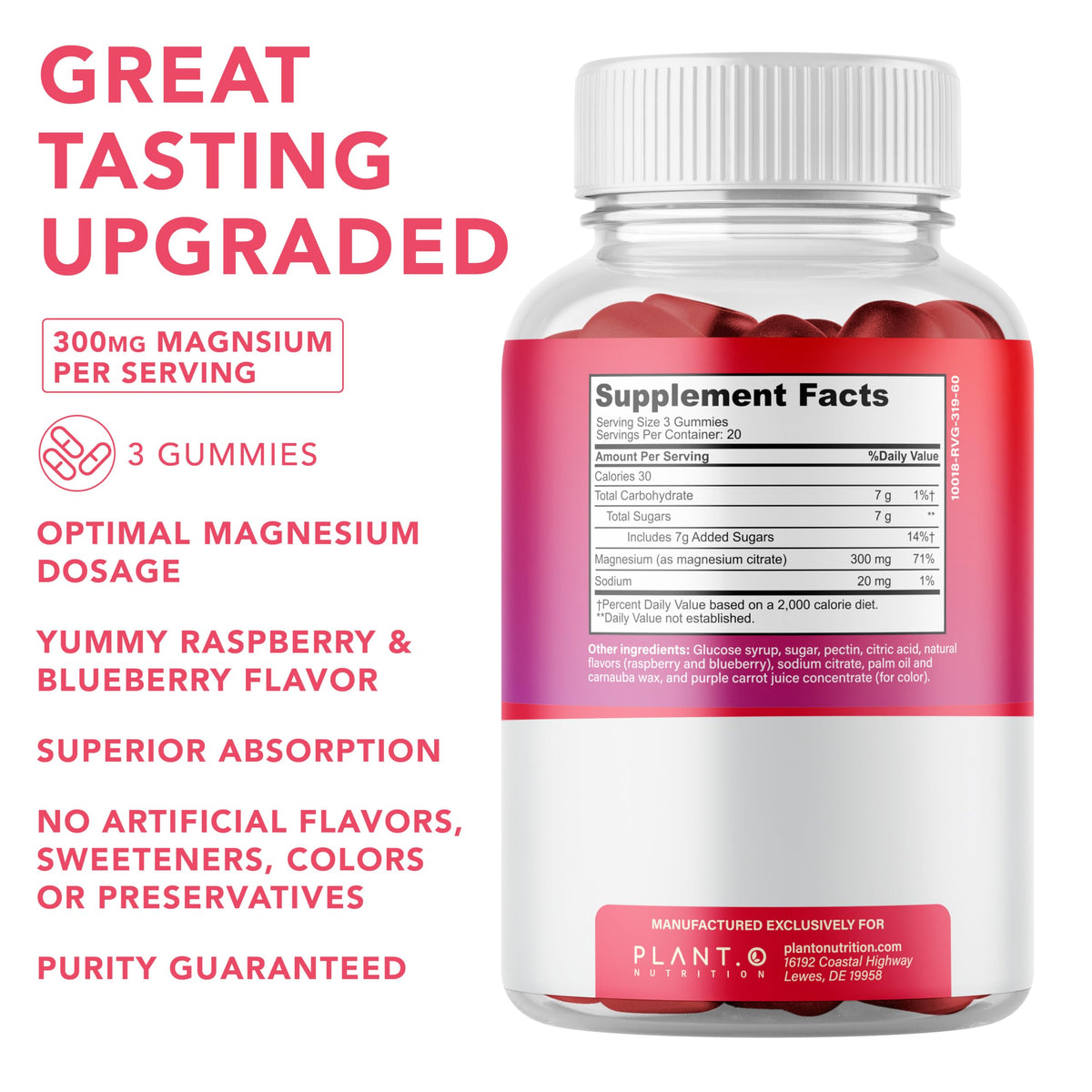 Emballage des gummies de magnésium PLANT.O NUTRITION