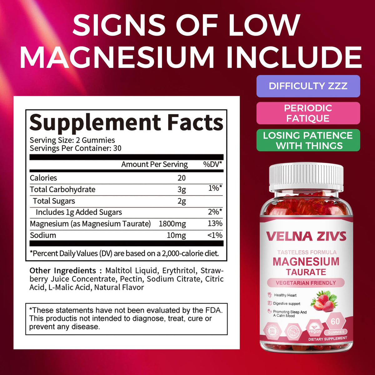 Emballage des gummies de magnésium taurate Velna zivs