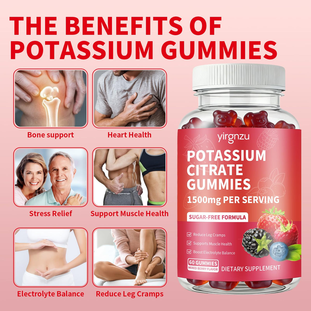 Emballage des gummies de Potassium yirgnzu 1500mg