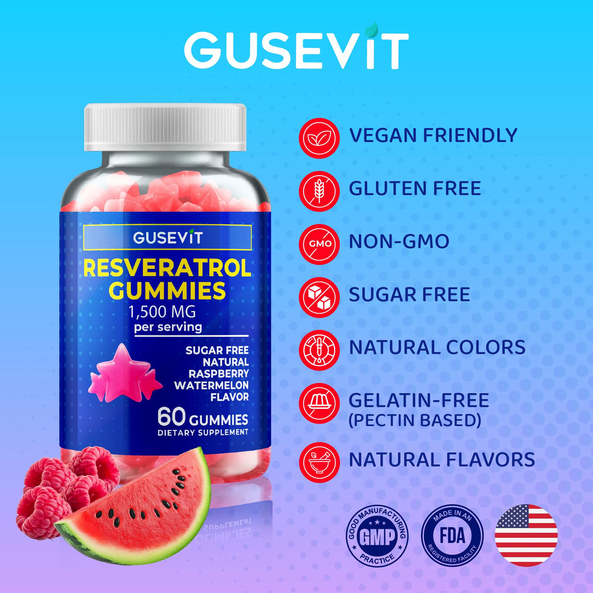 Emballage des Gummies de Resvératrol Gusevit, 159 g