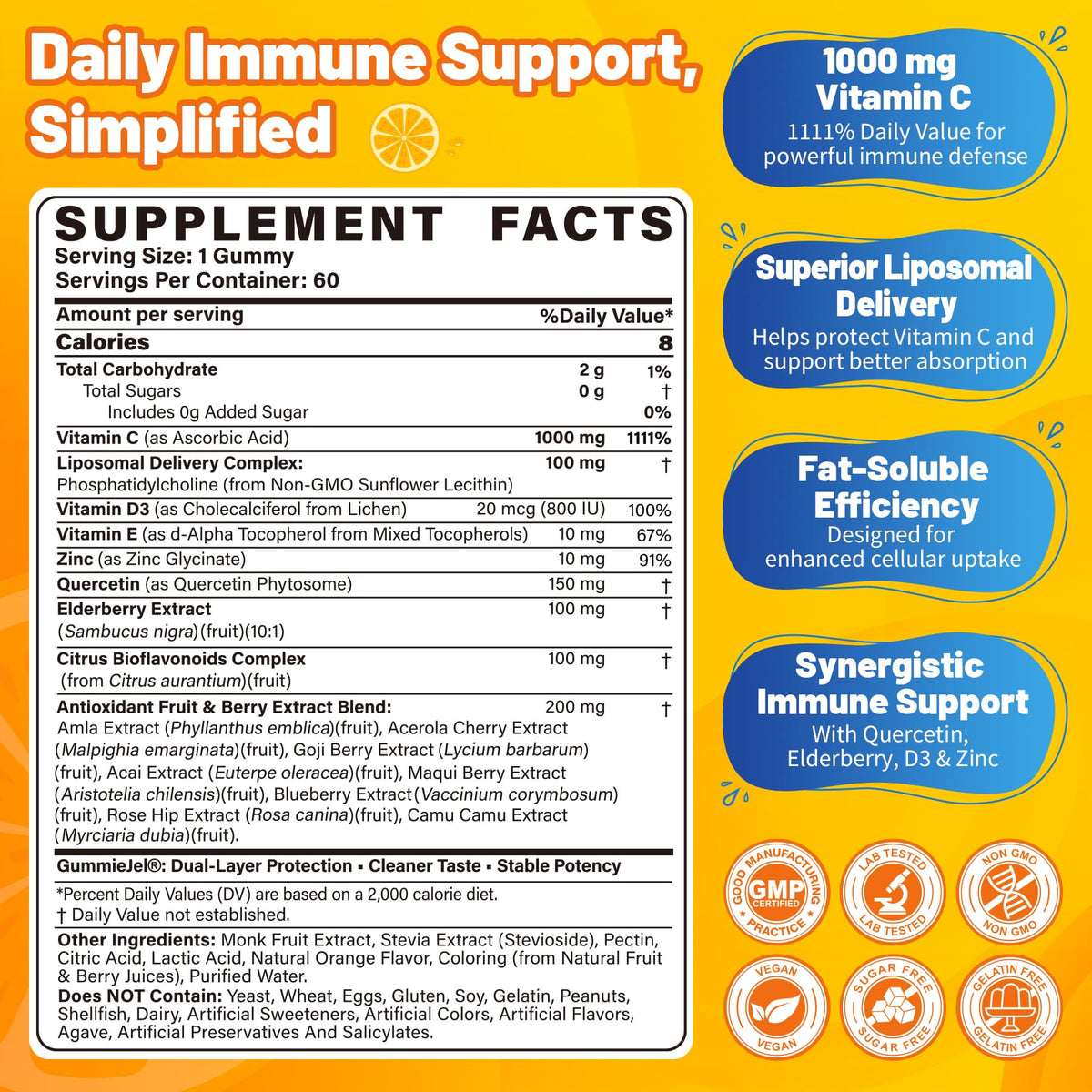 Emballage des gummies de Vitamine C EnvyCure, 60 servings