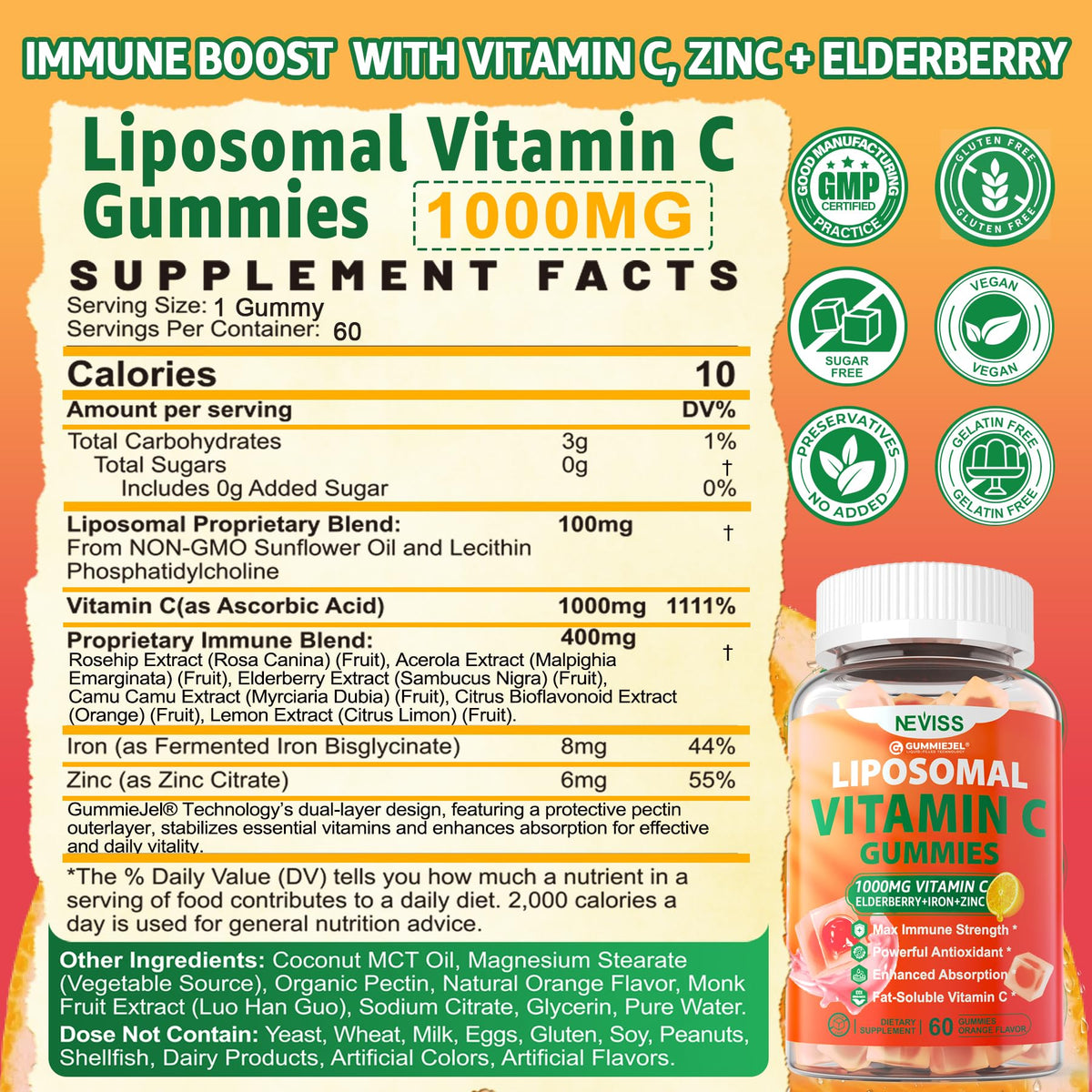 Emballage des Gummies de Vitamine C Liposomale NEVISS
