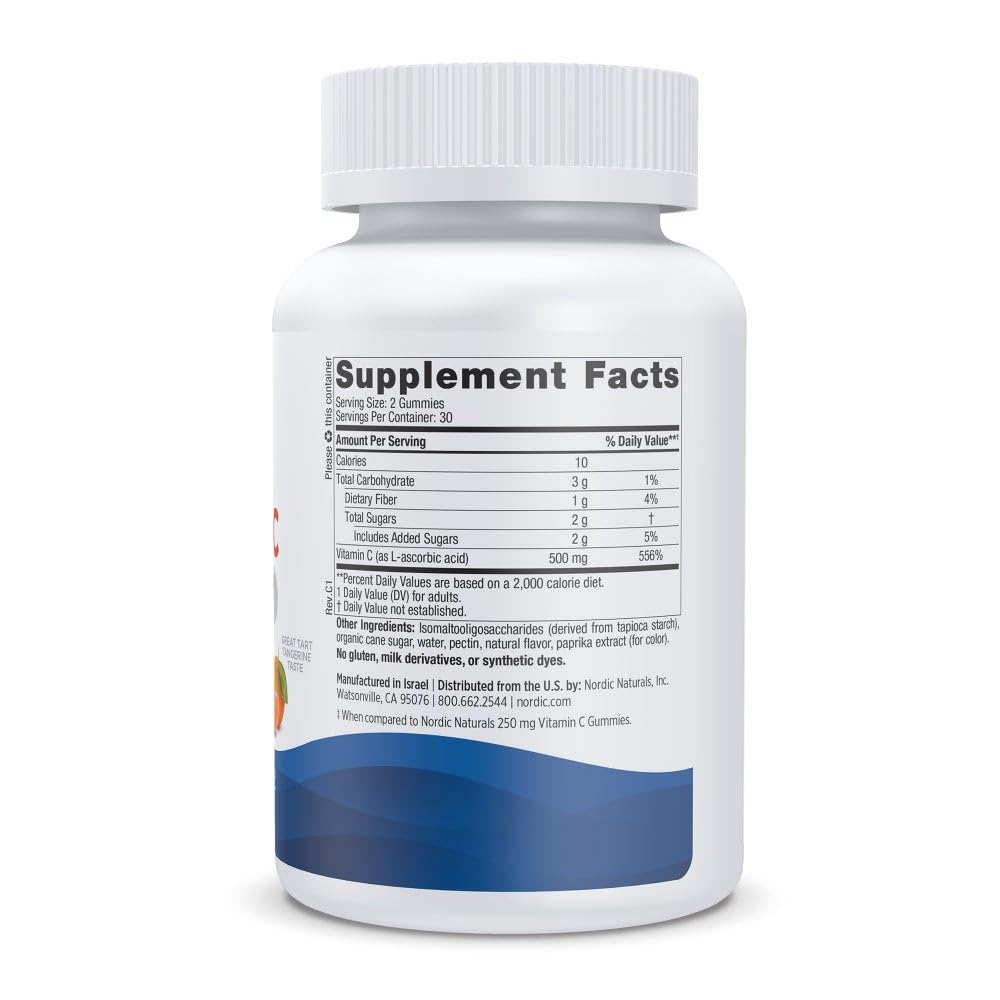 Emballage des gummies de Vitamine C Nordic Naturals, 60 pièces