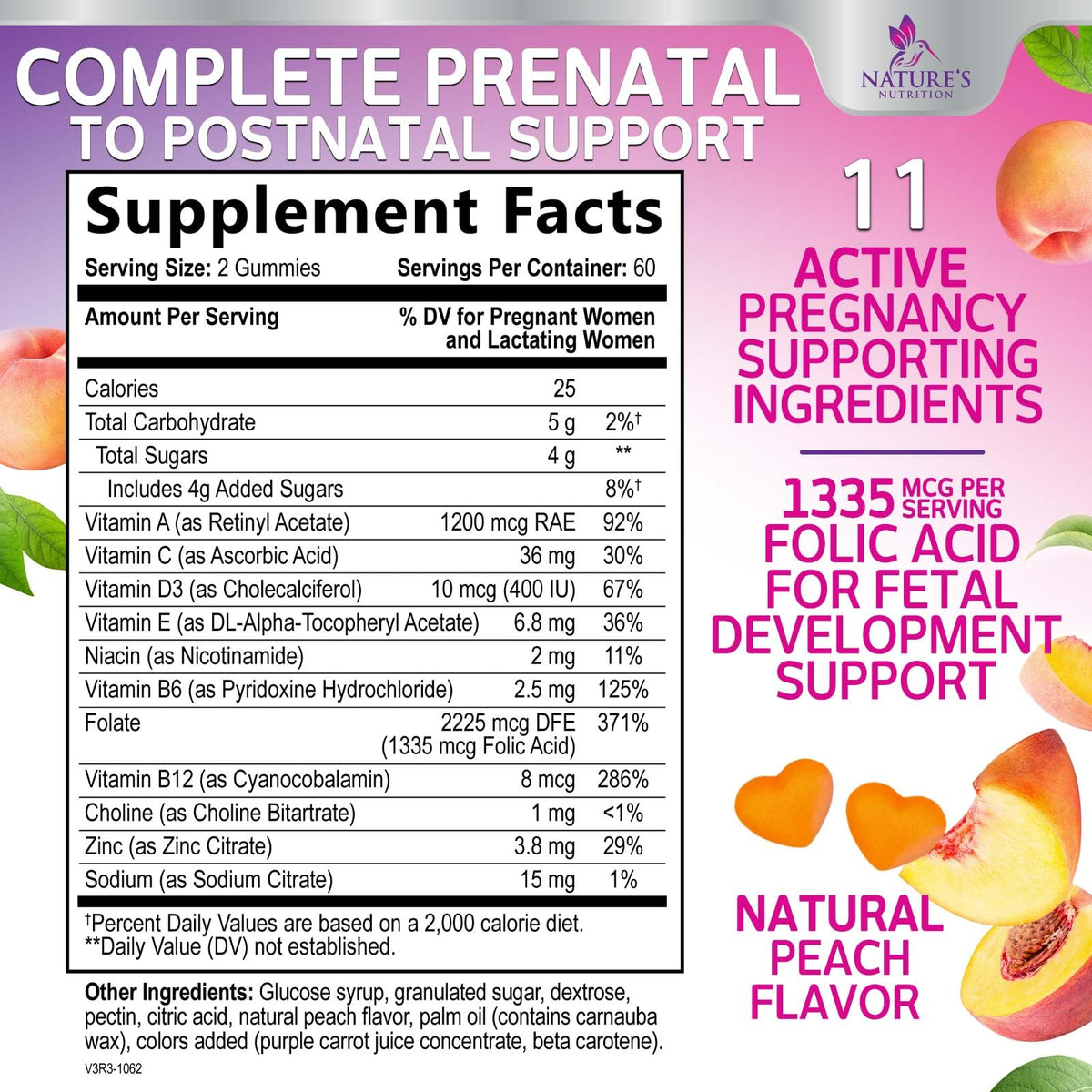 Emballage des gummies de vitamines prénatales Nature's Nutrition