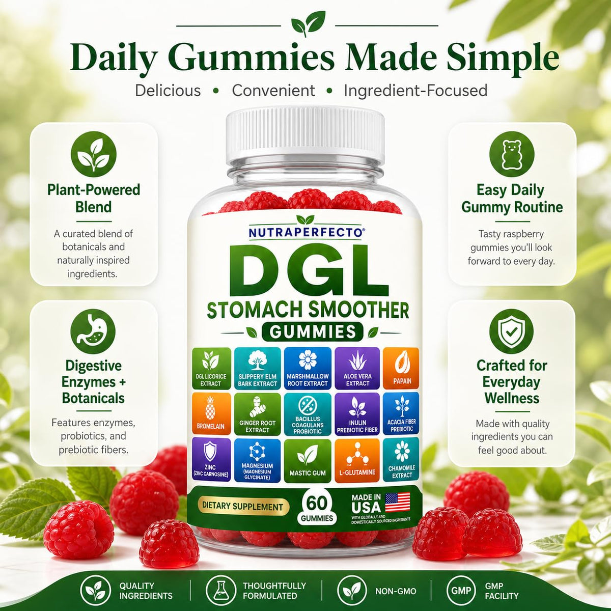 Emballage des gummies DGL Stomach Smoother NutraPerfecto