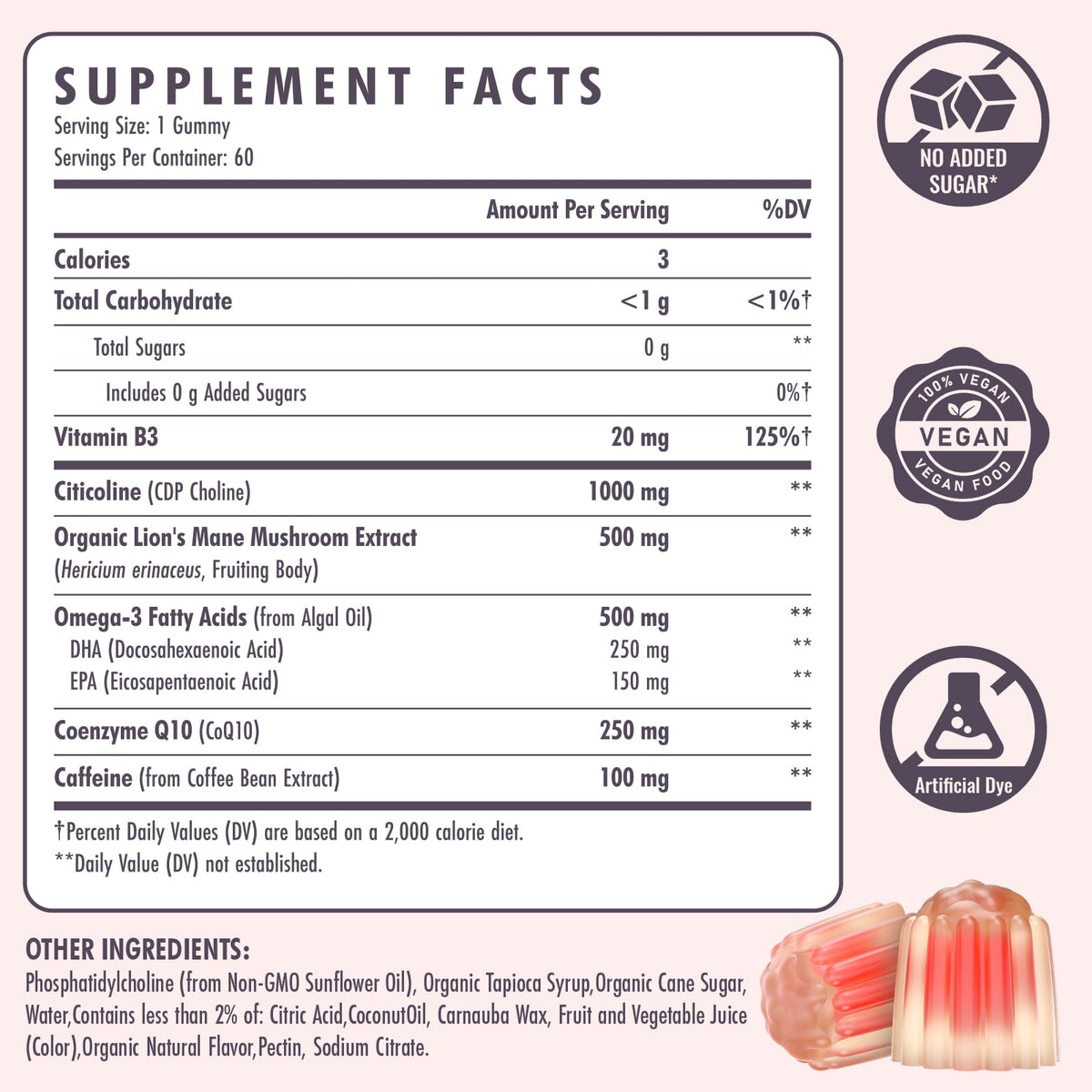 Emballage des gummies Elystrixionis Citicoline 1000mg