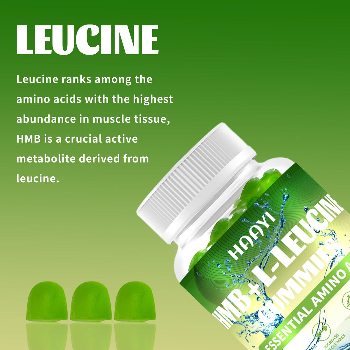 Emballage des gummies HAAYI HMB et L-Leucine sur un fond neutre