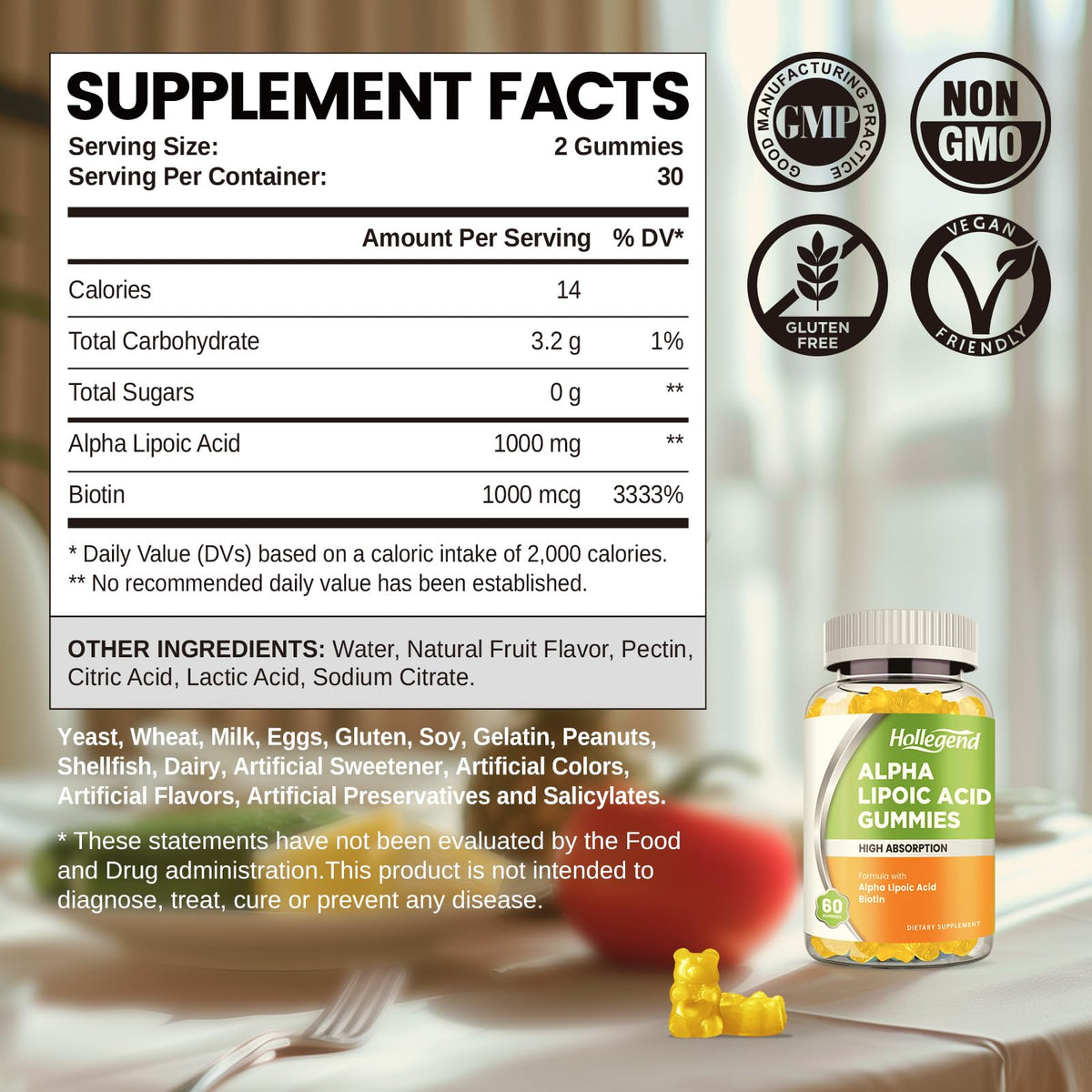 Emballage des gummies HOLLEGEND avec les détails nutritionnels