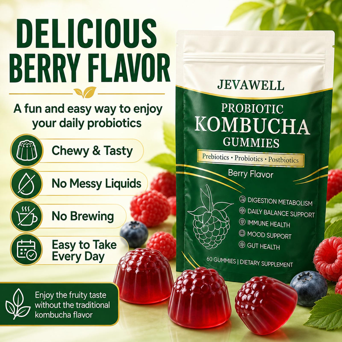 Emballage des Gummies Kombucha Probiotiques VivaMelhor