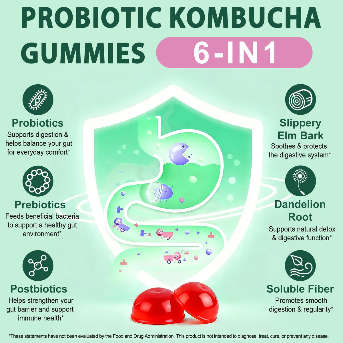Emballage des gummies Kombucha YJDHRPBI avec informations nutritionnelles
