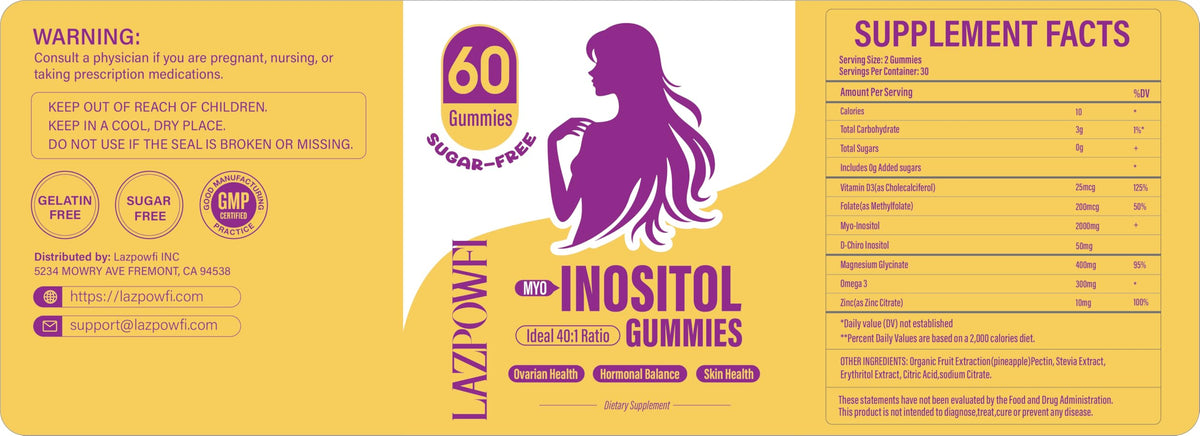 Emballage des gummies Lazpowfi à l'Inositol