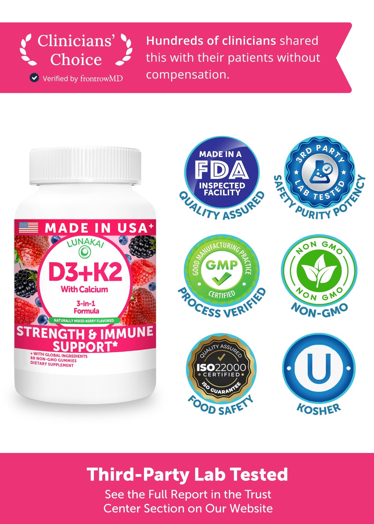 Emballage des gummies Lunakai avec informations nutritionnelles