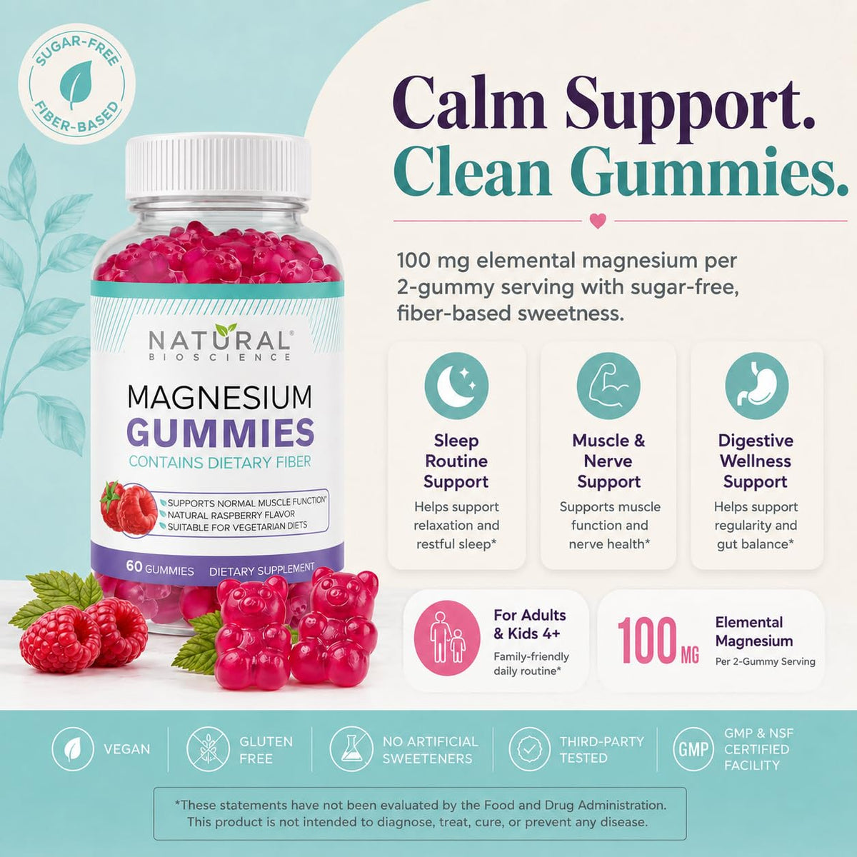 Emballage des Gummies Magnésium Sucres 100 mg, dimensions 15,9 × 7,8 × 7,8 cm