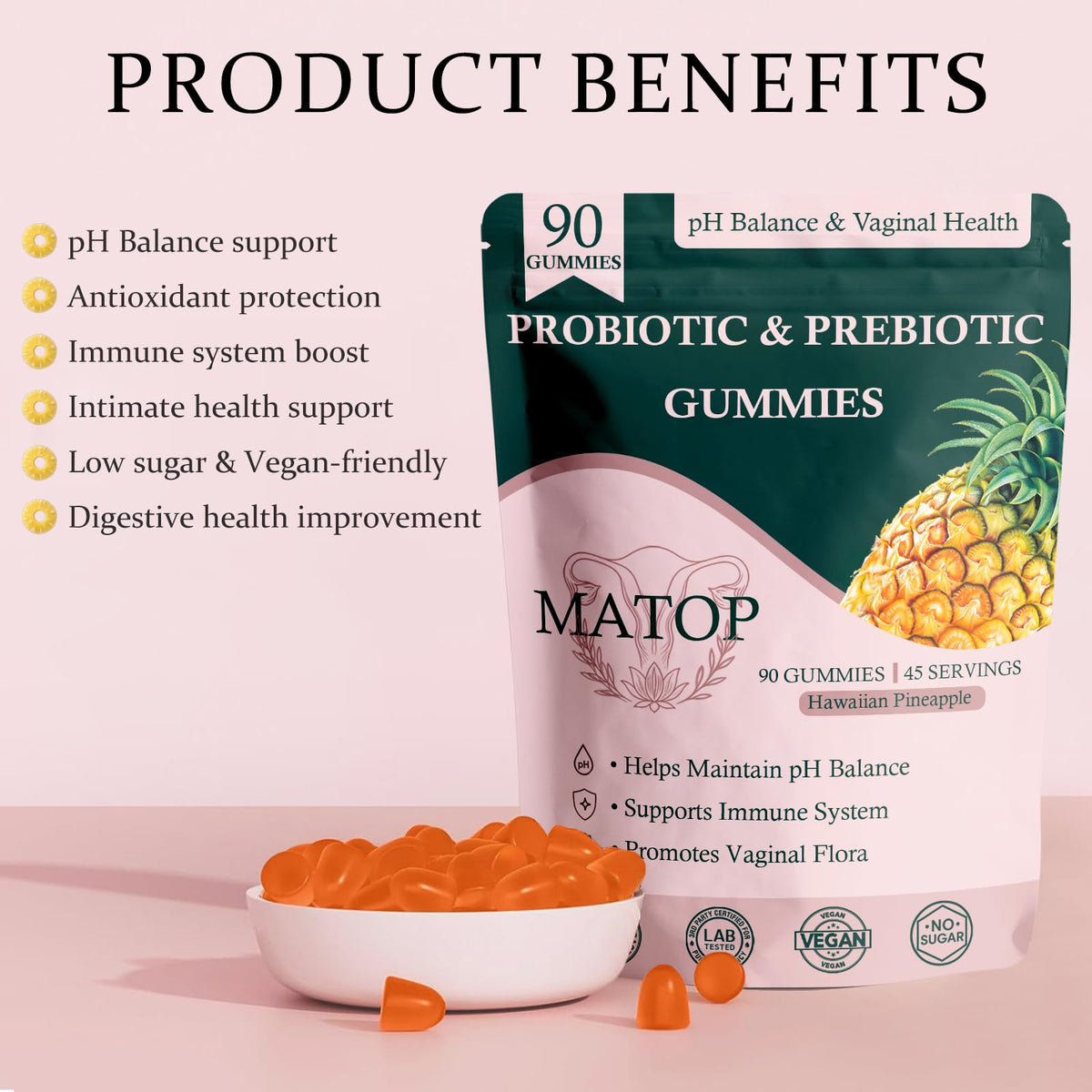 Emballage des gummies MATOP avec informations nutritionnelles
