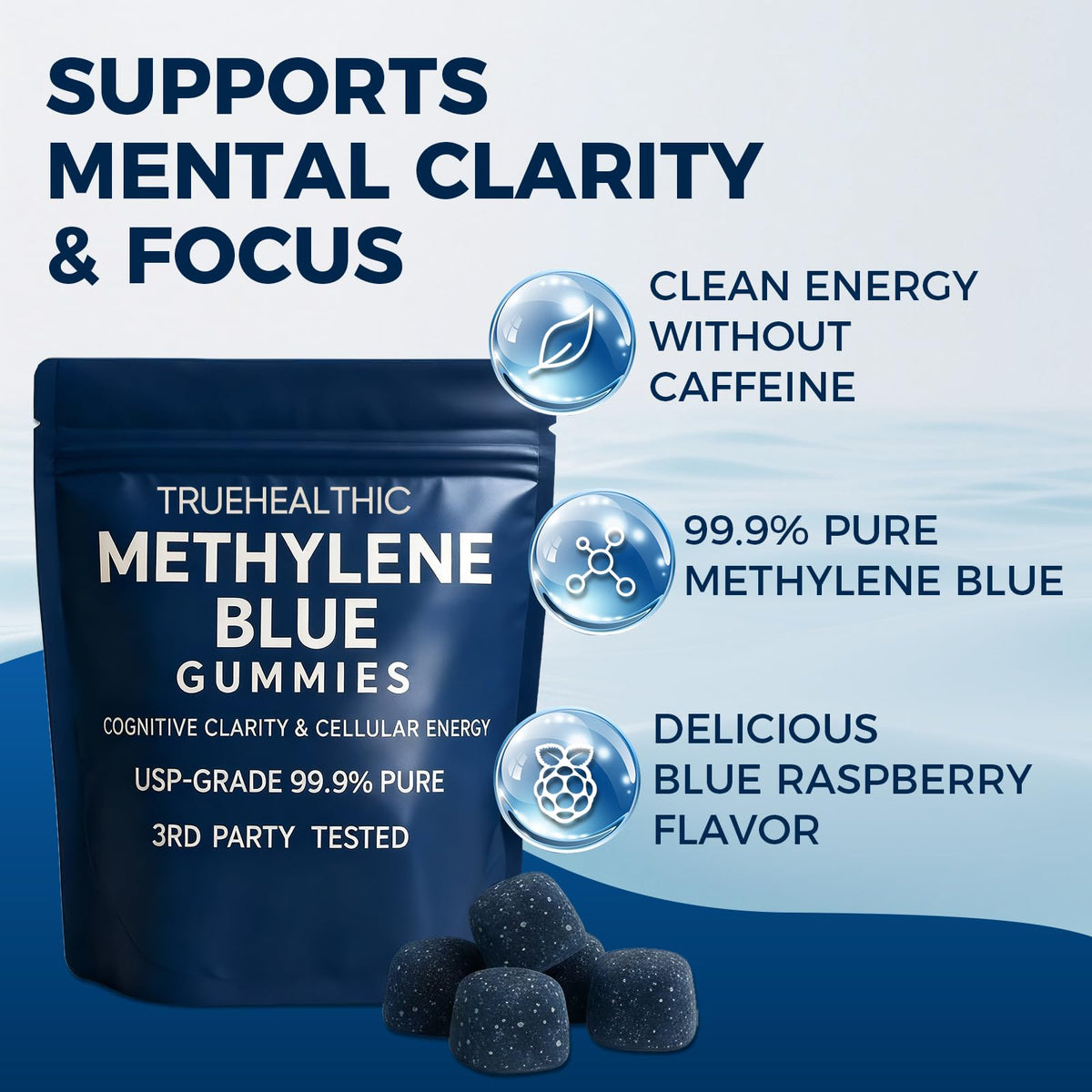 Emballage des gummies Methylene Blue TRUEHEALTHIC, côté