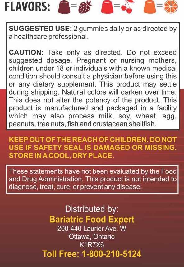 Emballage des gummies multivitamines Bariatric Food Expert, côté