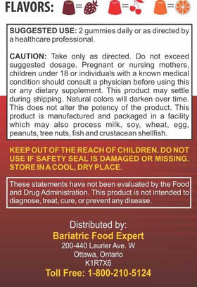 Emballage des gummies multivitamines Bariatric Food Expert, côté