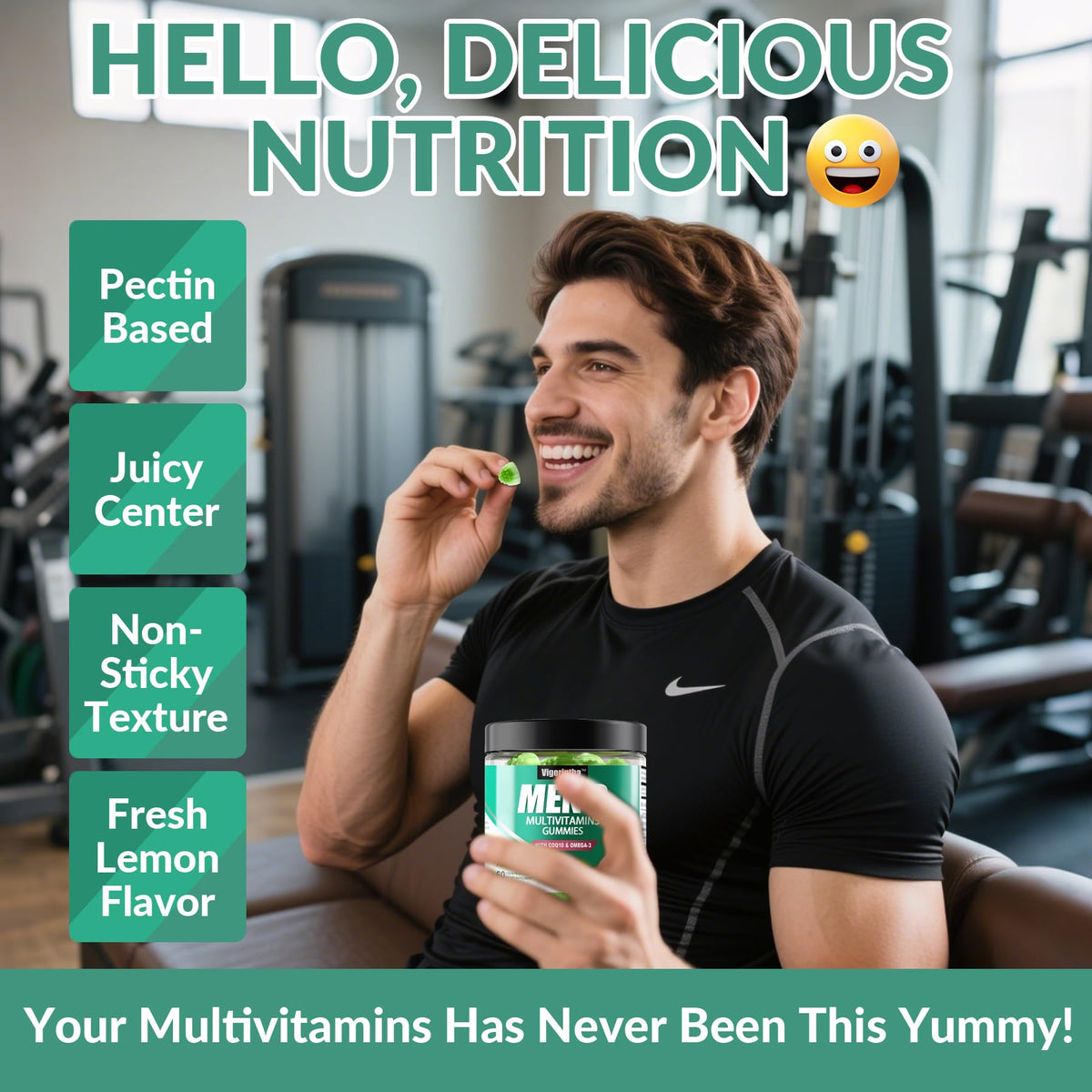 Emballage des gummies multivitamines Vigorintha avec informations nutritionnelles
