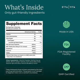 Emballage des gummies NAC Etta Vita avec informations nutritionnelles
