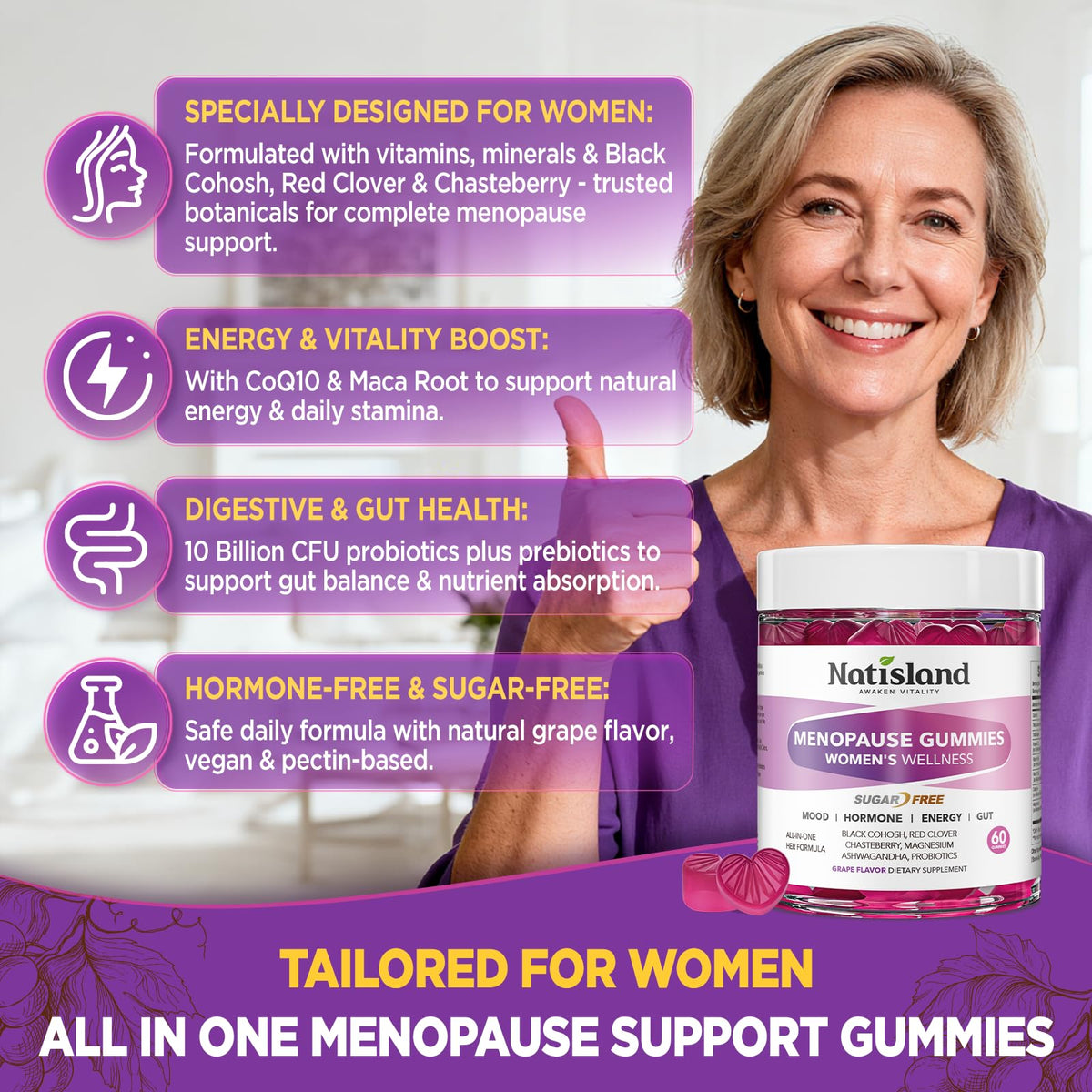 Emballage des gummies NATISLAND pour la ménopause