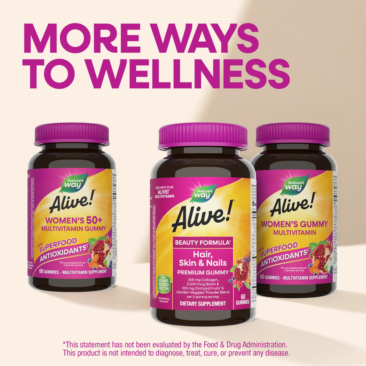 Emballage des gummies Nature's Way avec des conseils d'utilisation