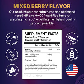 Emballage des gummies Noura Labs 1000 mg avec description des ingrédients