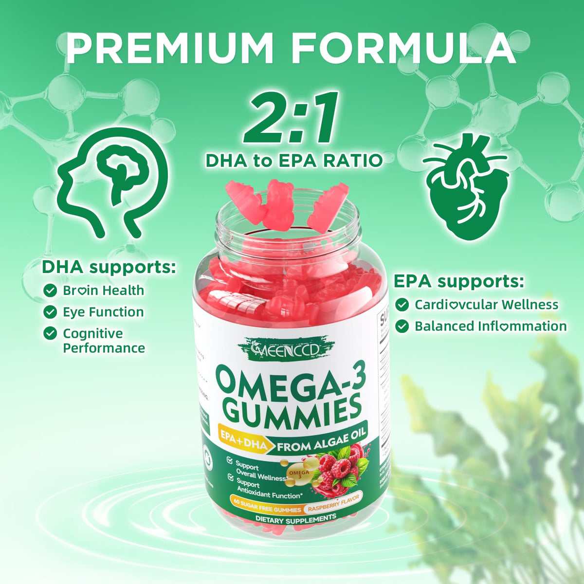 Emballage des gummies Omega-3 MEENCCD vue de côté