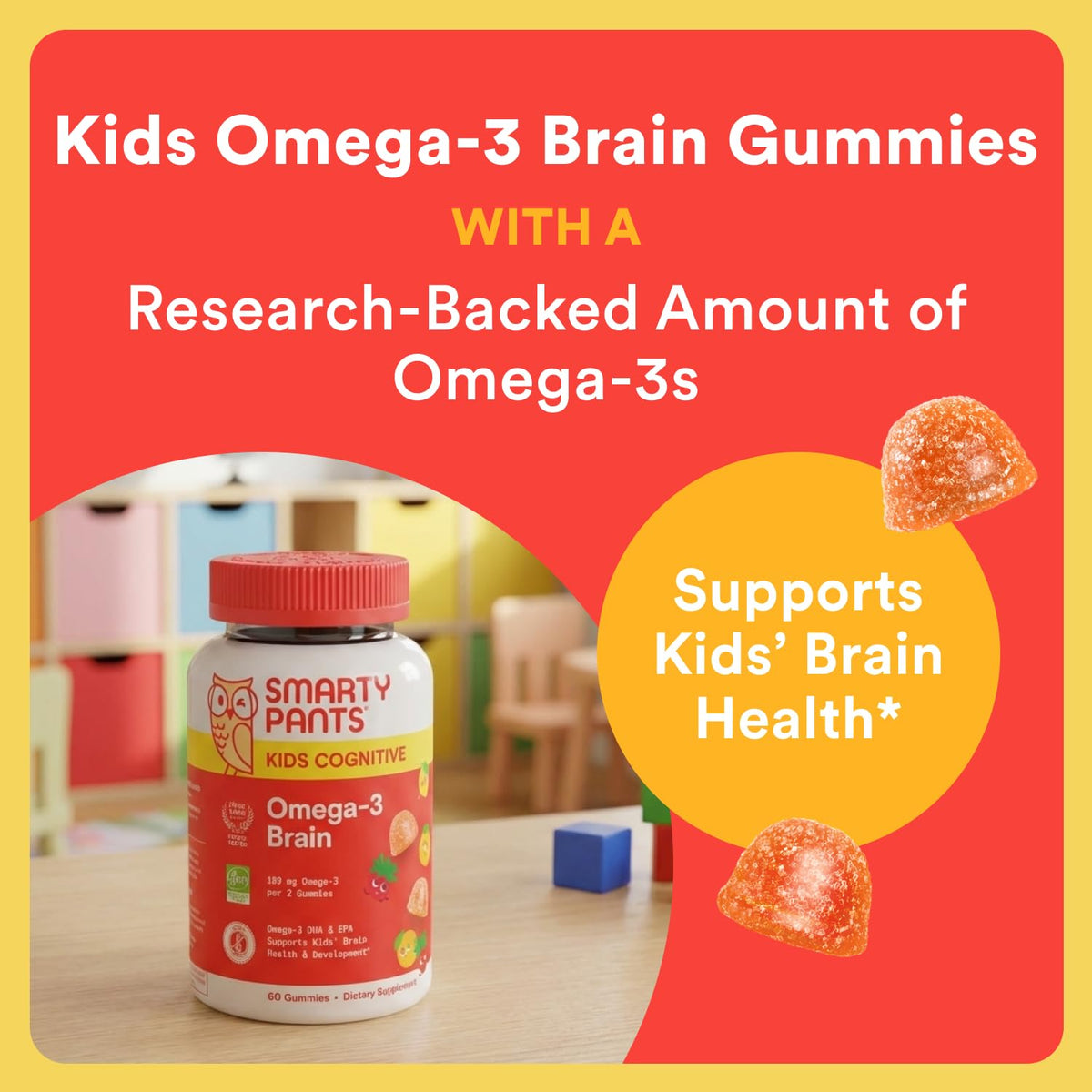Emballage des gummies Omega-3 SmartyPants pour enfants