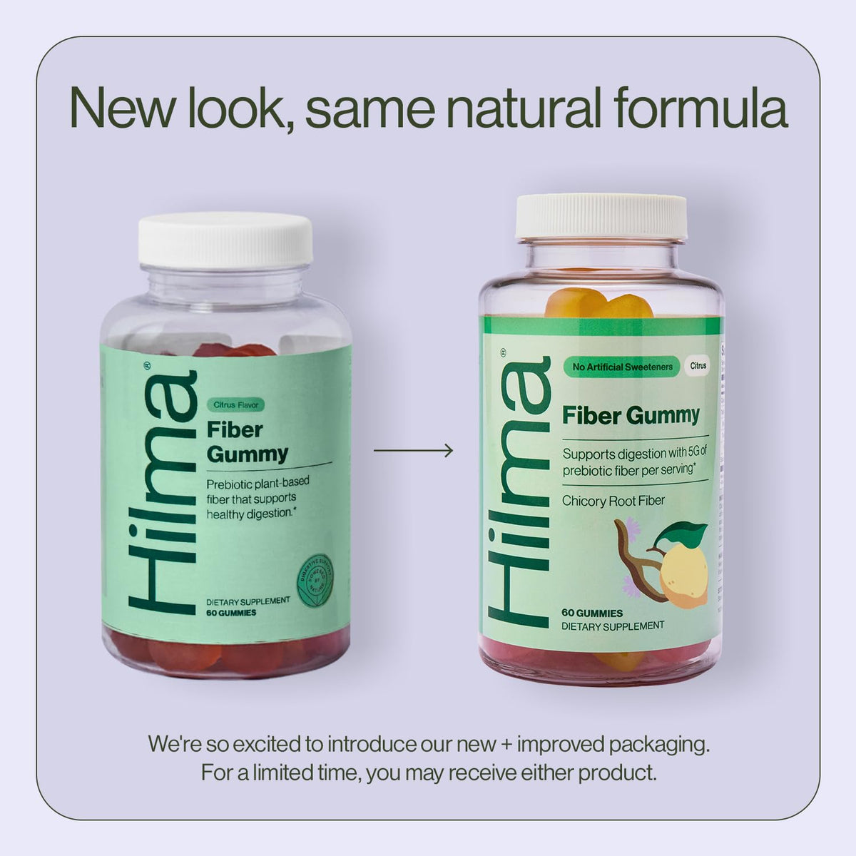 Emballage des gummies prébiotiques Hilma avec informations nutritionnelles