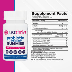Emballage des gummies probiotiques Just Thrive