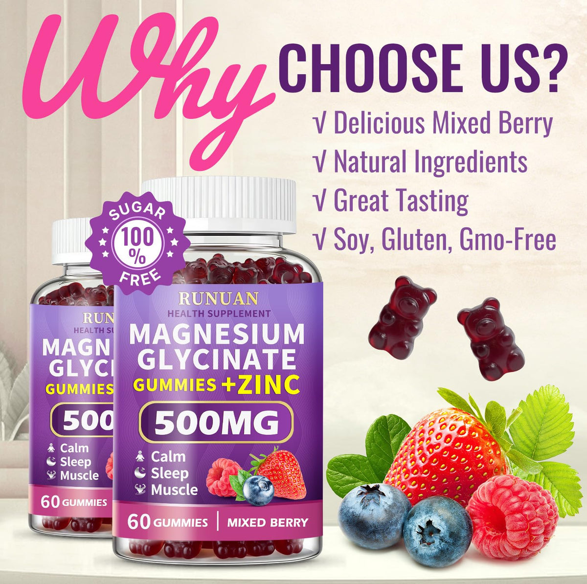 Emballage des gummies RUNUAN avec fruits rouges