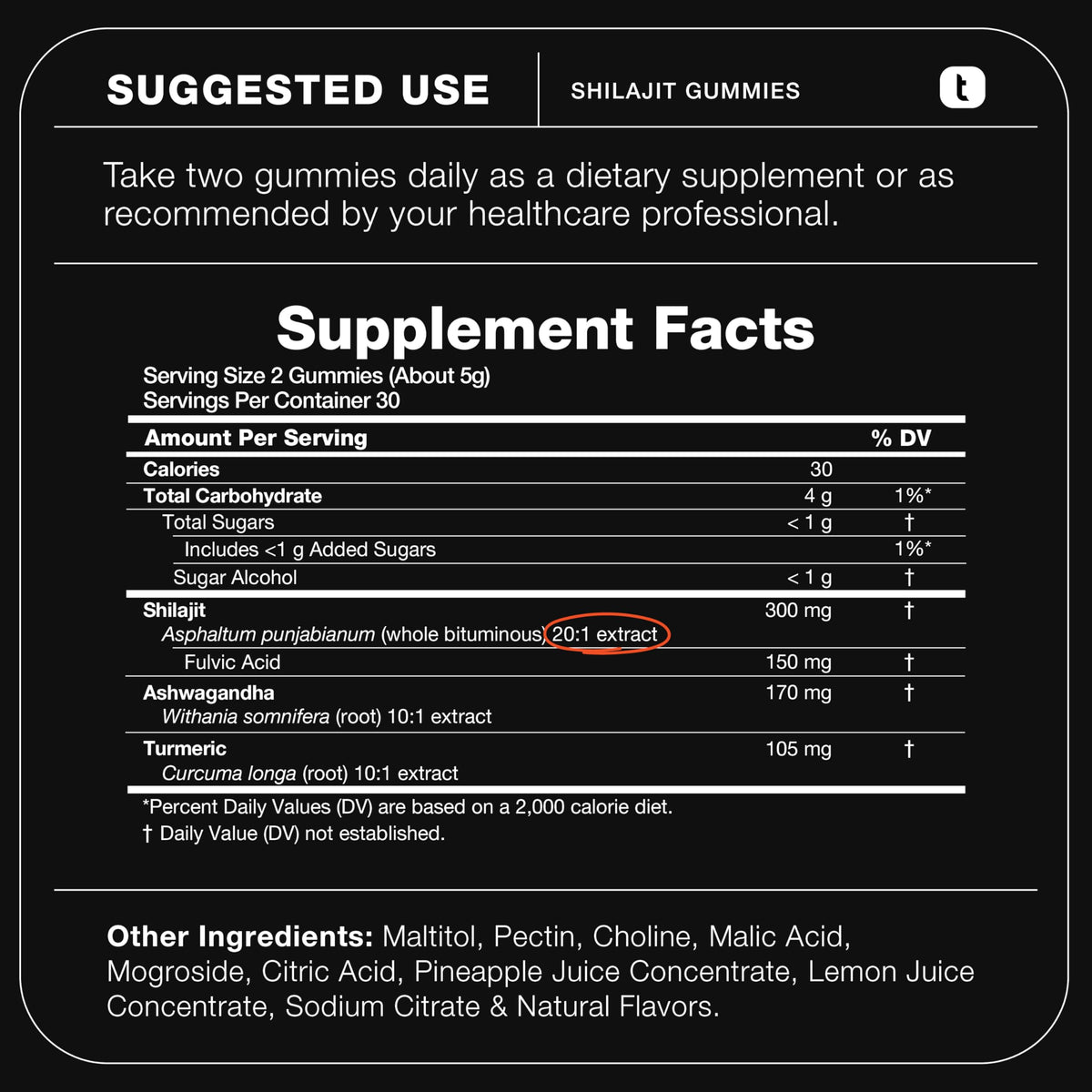 Emballage des gummies Shilajit Toniiq avec label de qualité