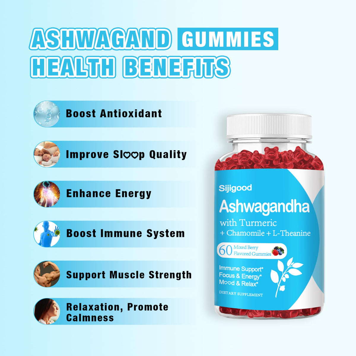 Emballage des gummies Sijigood Ashwagandha 60 pièces